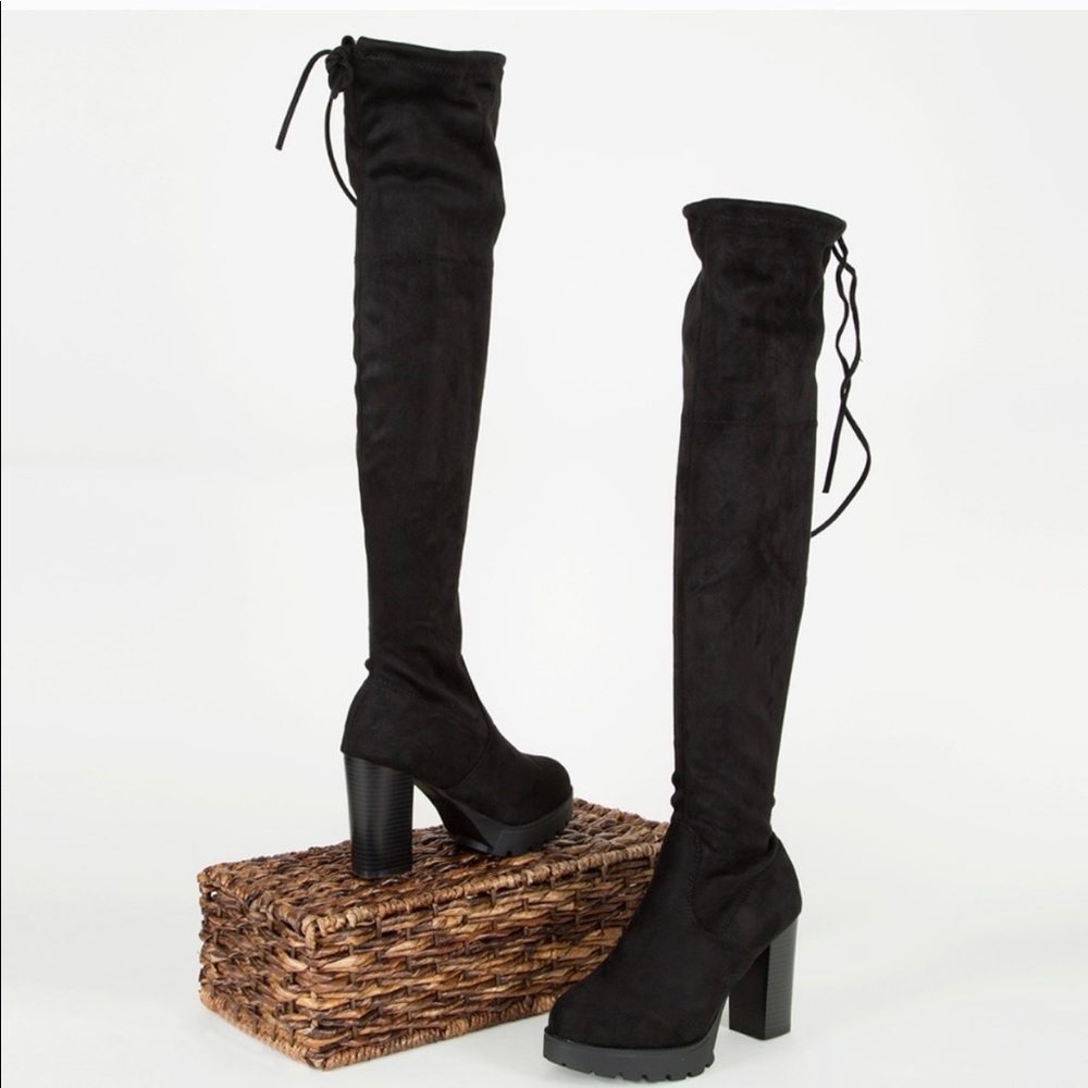 Over-the-Knee Black Platform Heel Boots - Picture 3 of 5